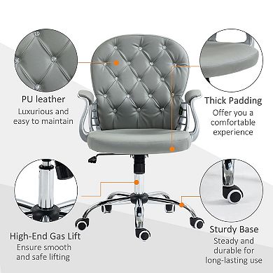 Vanity Office Chair Tufted Backrest Swivel Rolling With Height Adjustable