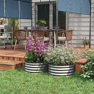 Outsunny Raised Garden Bed, Set Of 2 Galvanized Planter Box, Silver