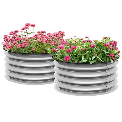 Outsunny Raised Garden Bed, Set Of 2 Galvanized Planter Box, Silver