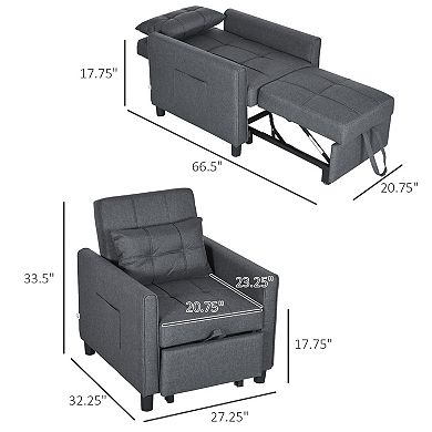 Folding Sofa Bed Pull Out Convertible Chair Bed W/ Adjustable Backrest Pillow