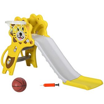 Qaba 2 in 1 Toddler Slide For Indoor With Basketball Hoop For 18-36 Months