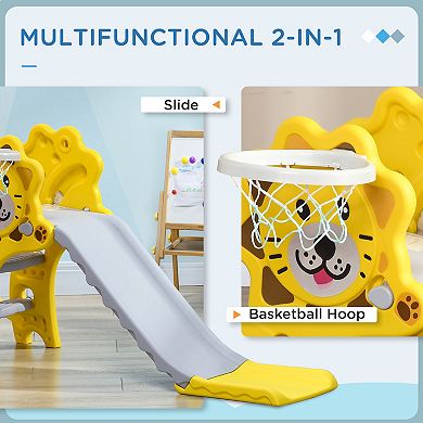 Qaba 2 In 1 Toddler Slide For Indoor With Basketball Hoop For 18-36 Months