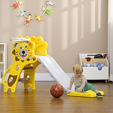 Qaba 2 In 1 Toddler Slide For Indoor With Basketball Hoop For 18-36 Months