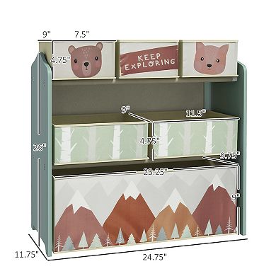 Toy Organizer With 6 Storage Bins, 25" X 12" X 26", Green