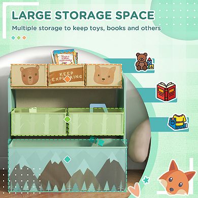 Toy Organizer With 6 Storage Bins, 25" X 12" X 26", Green