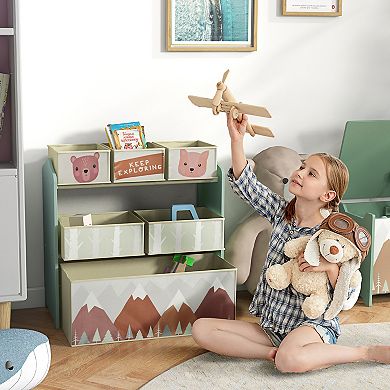 Toy Organizer With 6 Storage Bins, 25" X 12" X 26", Green