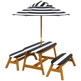 Outsunny Kids Picnic Table Set W/ Removable Umbrella For 4 Age 3-8 Years