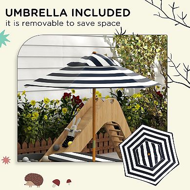 Outsunny Kids Picnic Table Set W/ Removable Umbrella For 4 Age 3-8 Years