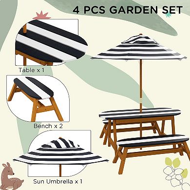 Outsunny Kids Picnic Table Set W/ Removable Umbrella For 4 Age 3-8 Years