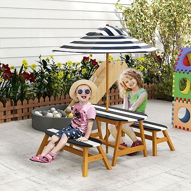Outsunny Kids Picnic Table Set W/ Removable Umbrella For 4 Age 3-8 Years