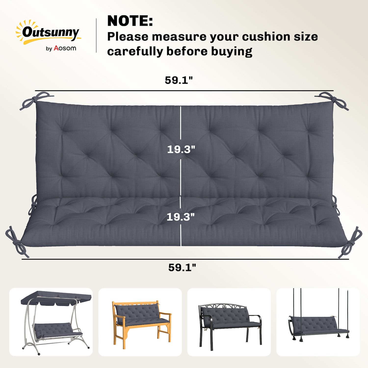 Size diagram of 59.1 inch cushion with measurements