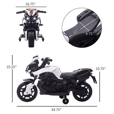 Kids Electric Motorcycle Ride-on Toy, With Headlights Two Training Wheels White
