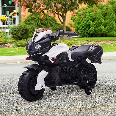 Kids Electric Motorcycle Ride-on Toy, With Headlights Two Training Wheels White