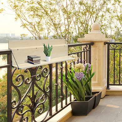 Outsunny Hanging Deck Table, Foldable Balcony Desk, Natural