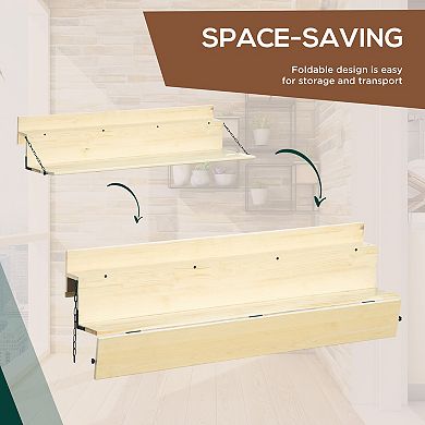 Outsunny Hanging Balcony Table, Foldable Deck Desk, Natural