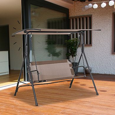 Patio Swing Chair With Canopy, Seats 2 Adults Loveseat Bench With Canopy, Armrests, A-frame Steel