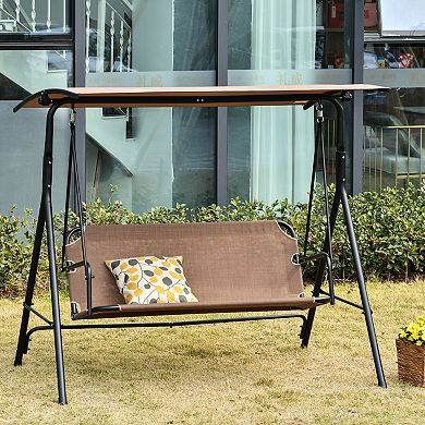 Patio Swing Chair With Canopy, Seats 2 Adults Loveseat Bench With Canopy, Armrests, A-frame Steel