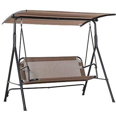 Patio Swing Chair With Canopy, Seats 2 Adults Loveseat Bench With Canopy, Armrests, A-frame Steel