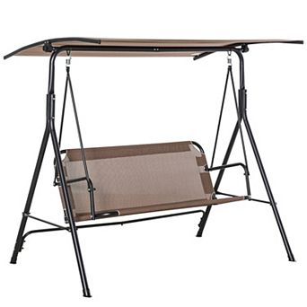 Patio Swing Chair With Canopy, Seats 2 Adults Loveseat Bench With Canopy, Armrests, A-frame Steel