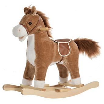 Qaba Rocking Horse Plush Animal on Wooden Rockers with Sounds