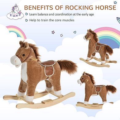 Qaba Rocking Horse Plush Animal on Wooden Rockers with Sounds