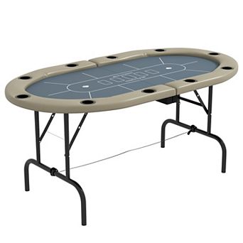 Soozier 70" Foldable Poker Table 10 Player Blackjack Game Table, Blue