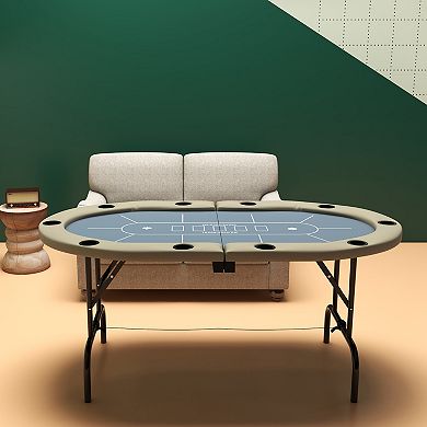 Soozier 70" Foldable Poker Table 10 Player Blackjack Game Table, Blue