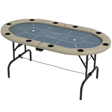 Soozier 70" Foldable Poker Table 10 Player Blackjack Game Table, Blue