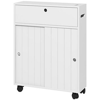 Kleankin Bathroom Toilet Paper Cabinet On Wheels With Storage Cabinets