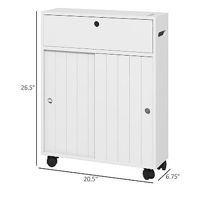 Kleankin Bathroom Toilet Paper Cabinet On Wheels With Storage Cabinets