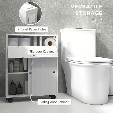 Kleankin Bathroom Toilet Paper Cabinet On Wheels With Storage Cabinets