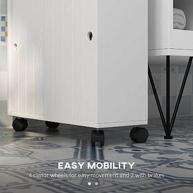 Kleankin Bathroom Toilet Paper Cabinet On Wheels With Storage Cabinets