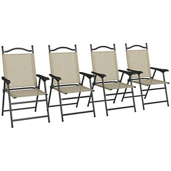 Outsunny Folding Patio Chairs Set Of 4 With Armrest, Mesh Fabric Seat
