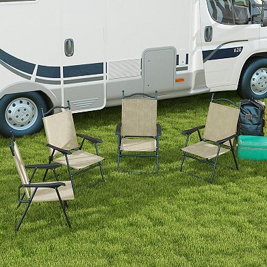 Outsunny Folding Patio Chairs Set Of 4 With Armrest, Mesh Fabric Seat