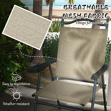 Outsunny Set of 4 Folding Patio Chairs with Armrest, Mesh Fabric