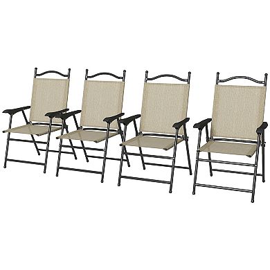 Outsunny Folding Patio Chairs Set Of 4 With Armrest, Mesh Fabric Seat