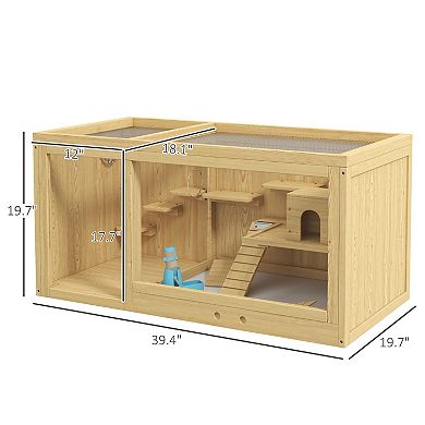 Pawhut Extra Large Wooden Hamster Cage With Pull-out Tray, Seesaws, Ladder