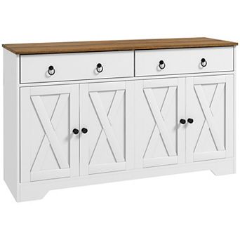 Homcom Kitchen Sideboard, Buffet Cabinet W/ Barn Doors, Adjustable Shelf