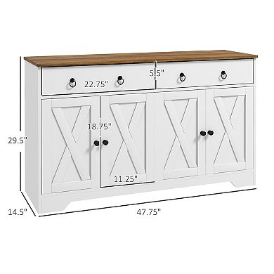 Homcom Kitchen Sideboard, Buffet Cabinet W/ Barn Doors, Adjustable Shelf