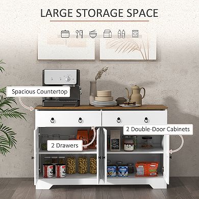 Homcom Kitchen Sideboard, Buffet Cabinet W/ Barn Doors, Adjustable Shelf