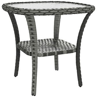 Rattan Coffee Table Outdoor With Storage Shelf, Mix Gray
