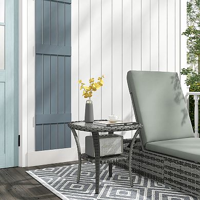 Rattan Coffee Table Outdoor With Storage Shelf, Mix Gray
