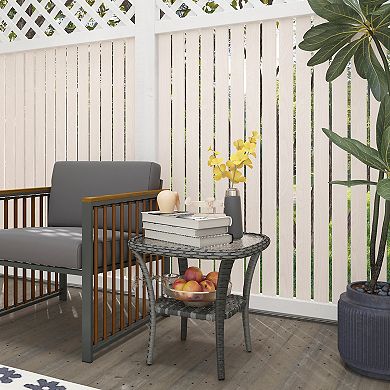 Rattan Coffee Table Outdoor With Storage Shelf, Mix Gray