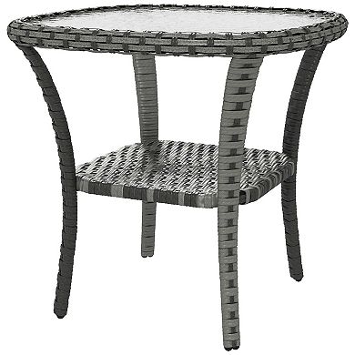 Rattan Coffee Table Outdoor With Storage Shelf, Mix Gray