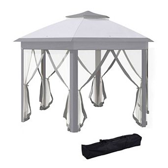 13.3' Hexagon Soft Top 2 tier Canopy Gazebo Shade W/ Steel Supporting Frame
