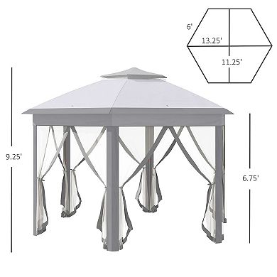 13.3' Hexagon Soft Top 2-tier Canopy Gazebo Shade W/ Steel Supporting Frame