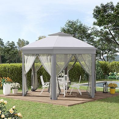 13.3' Hexagon Soft Top 2-tier Canopy Gazebo Shade W/ Steel Supporting Frame