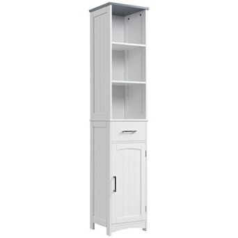 Tall Bathroom Storage Cabinet, Freestanding Linen Tower Slim Organizer, White