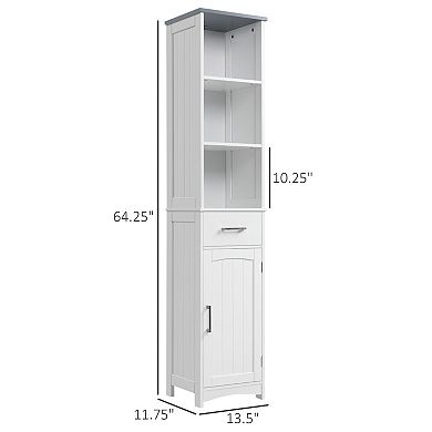 Tall Bathroom Storage Cabinet, Freestanding Linen Tower Slim Organizer, White