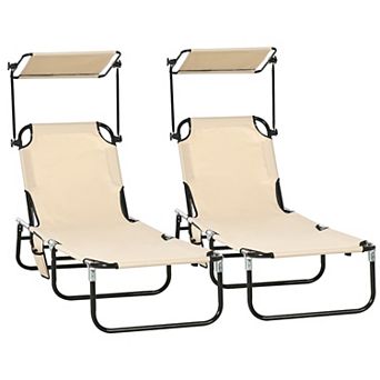 Outsunny 2 pc Chaise Lounge w/ Adjustable Backrest and Sunshade
